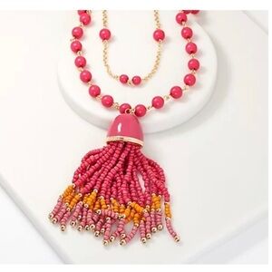 🆕 Isaac Mizrahi Live! Double Row Beaded Tassel Necklace Pink
